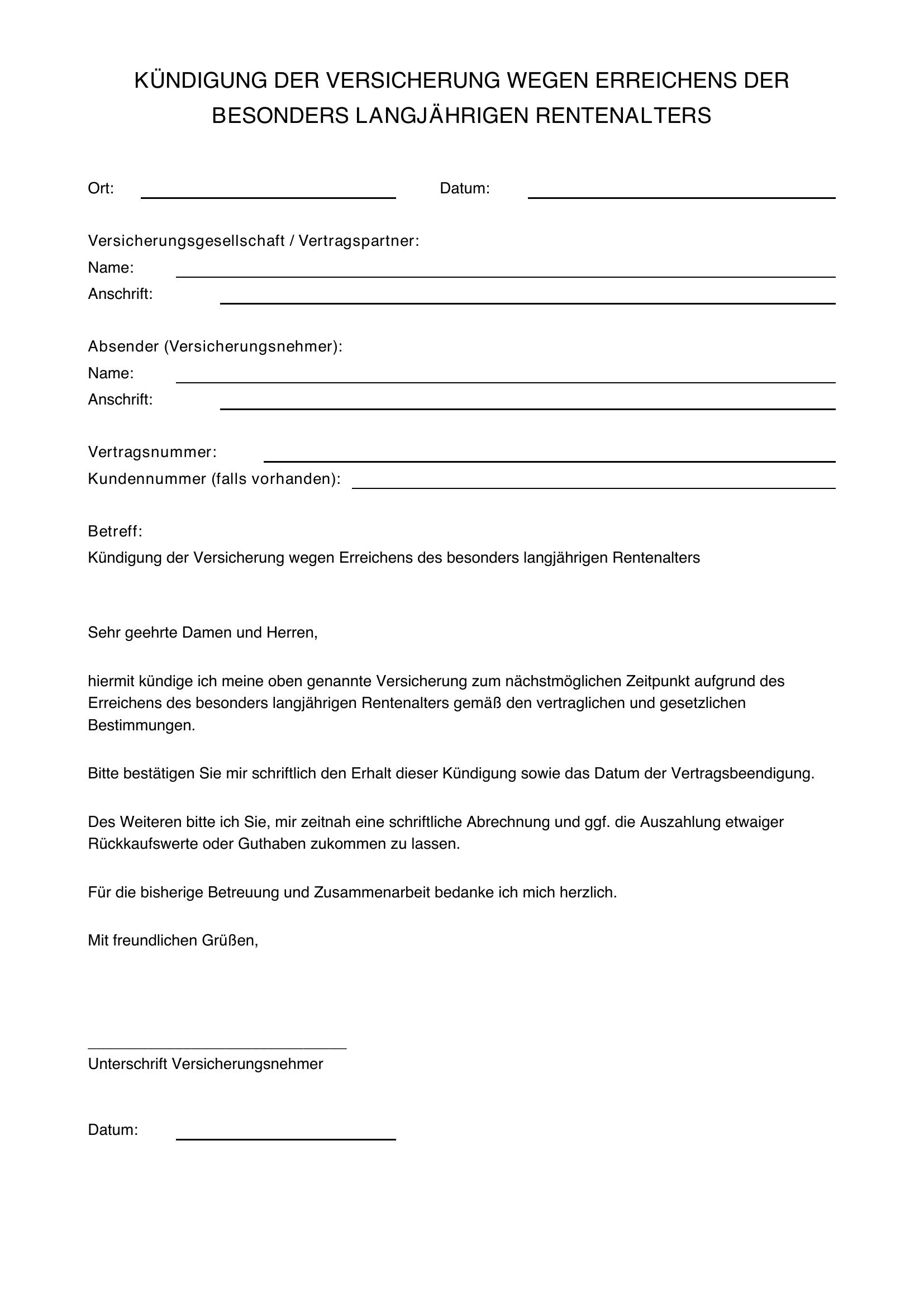 Musterbrief Kündigung Wegen Rente Für Besonders Langjährig Versicherte