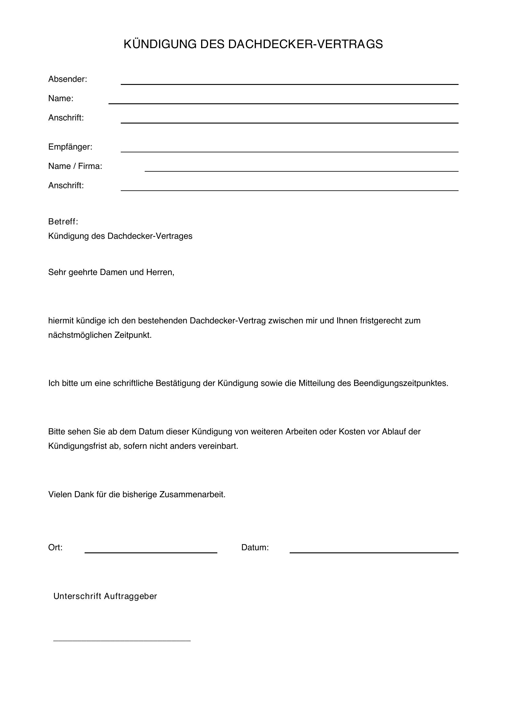 Kündigung Dachdecker Vorlage