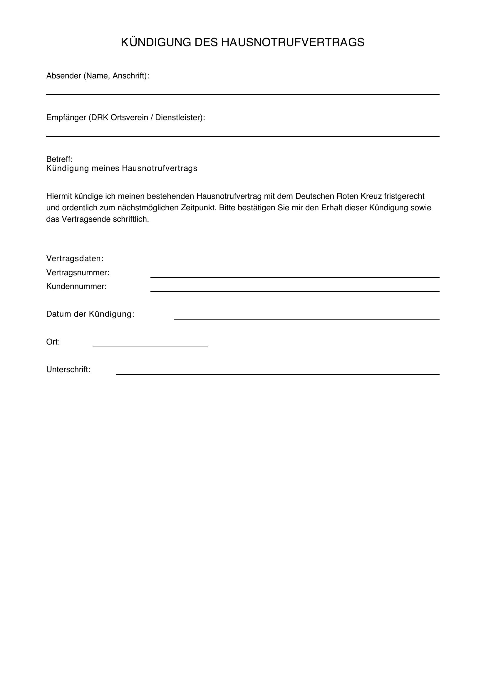 Kündigung Hausnotruf Drk Vorlage