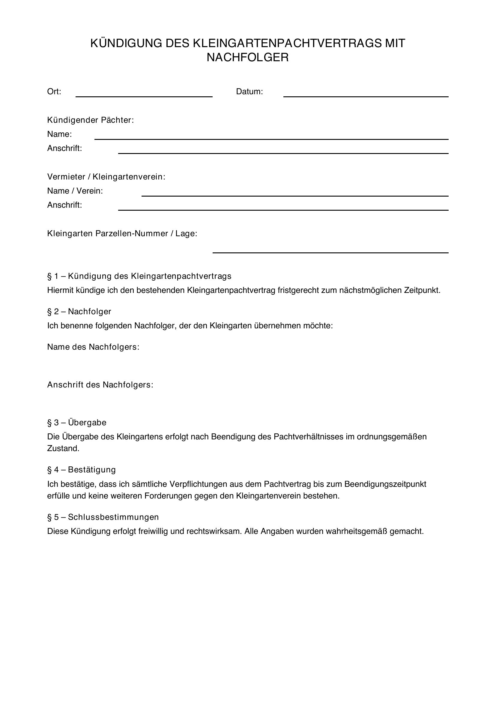 Kündigung Kleingarten Mit Nachfolger