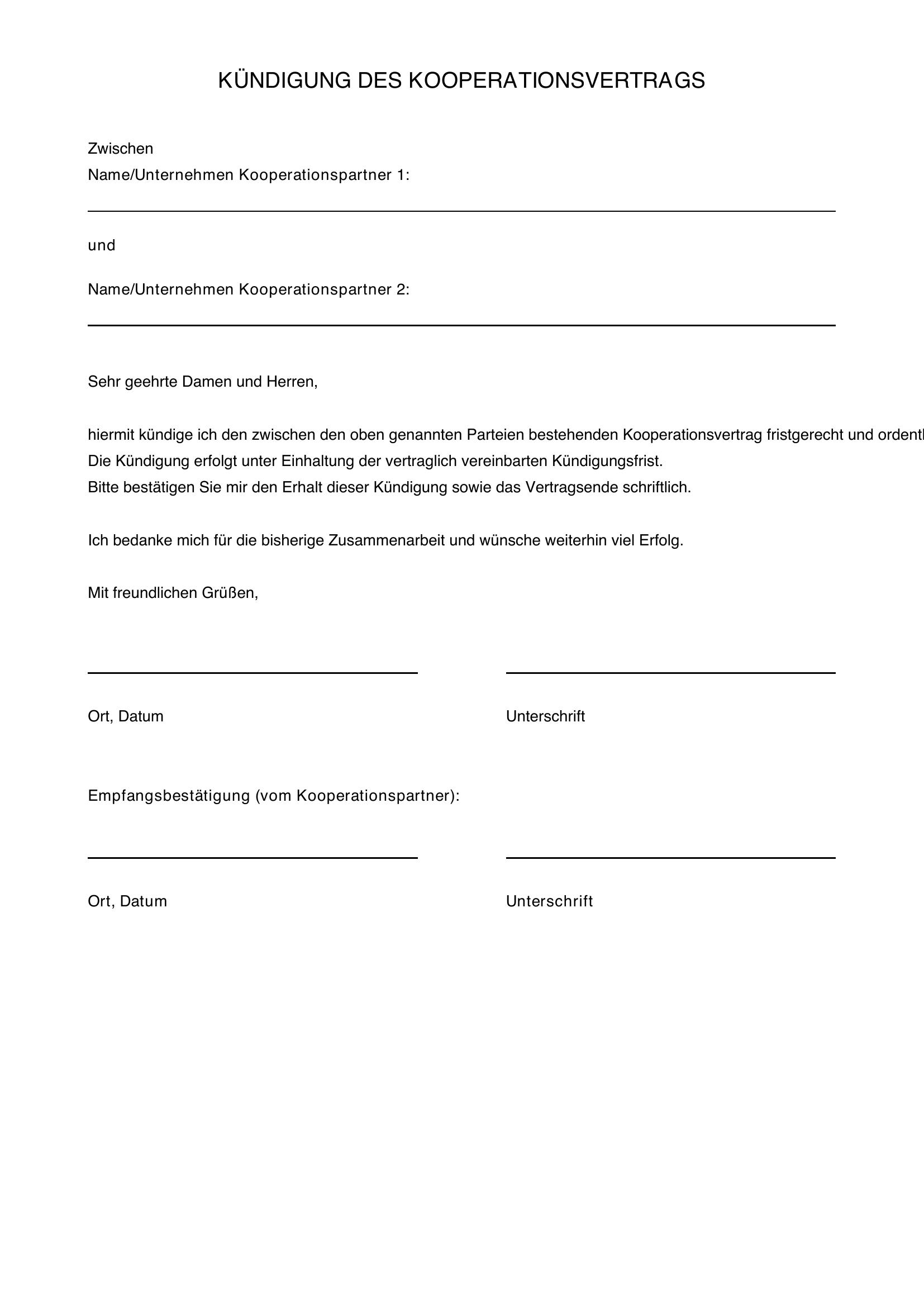 Kündigung Kooperationsvertrag