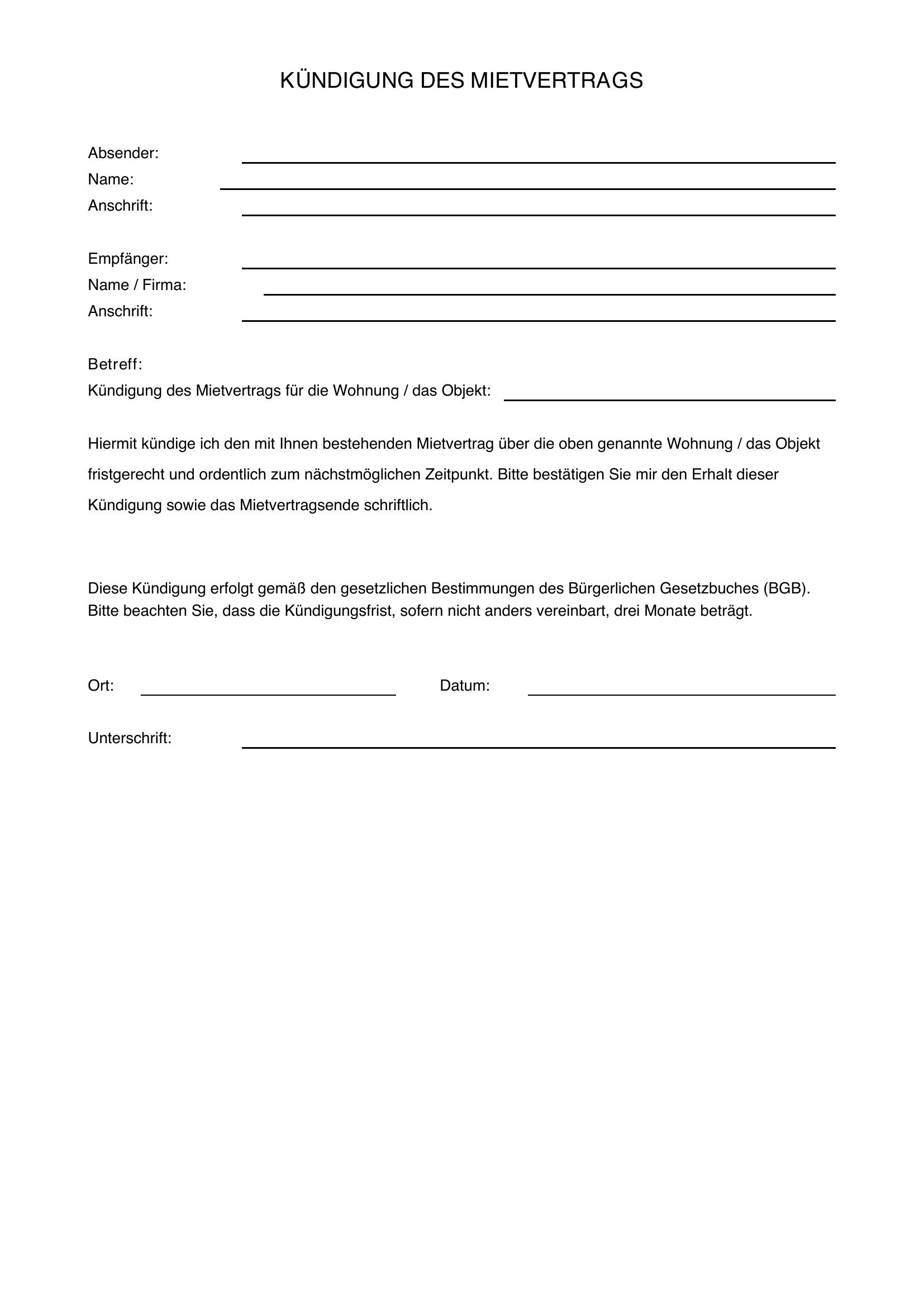 Kündigung Mietvertrag Vorlage Verbraucherzentrale