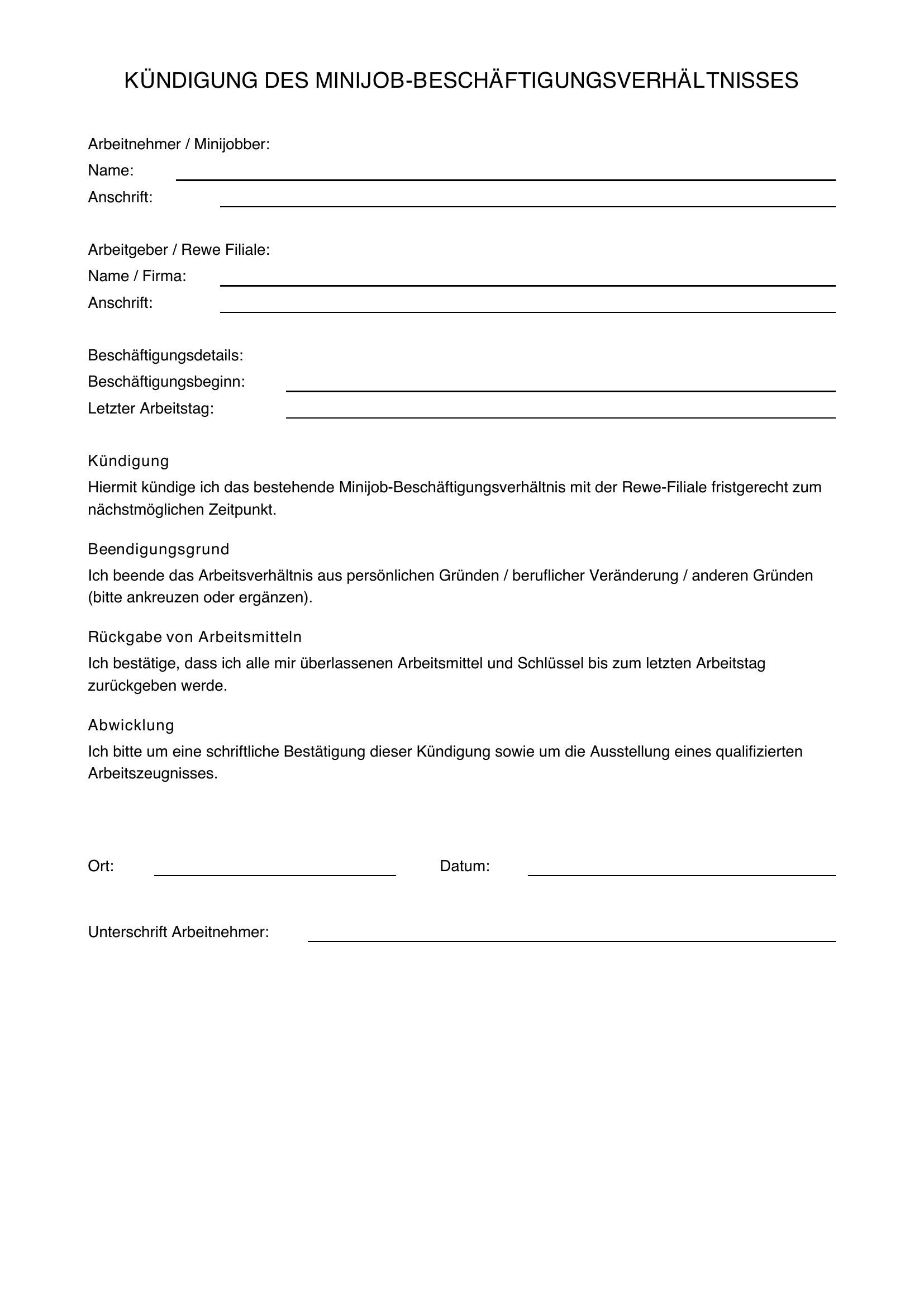 Kündigung Rewe Minijob