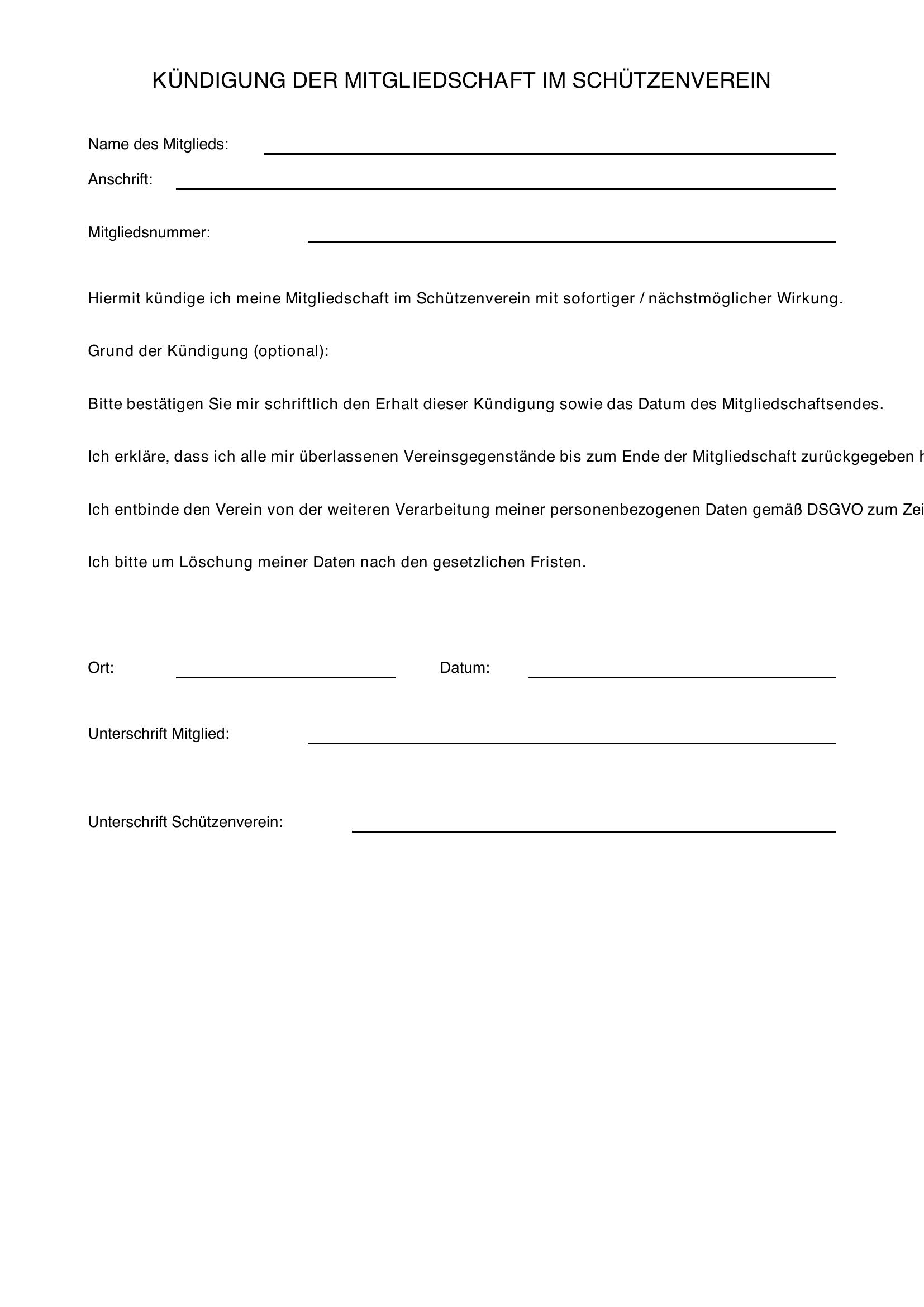 Kündigung Schützenverein